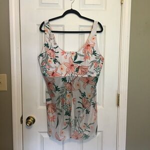 Floral Sleeveless One Piece Swim Suit Sz 4X Pink and Green